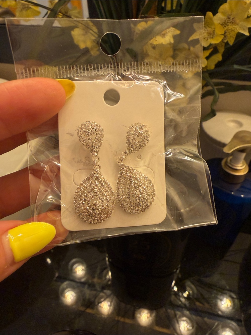 Silver Crystal Teardrop Drop Earrings - Women Jewelry